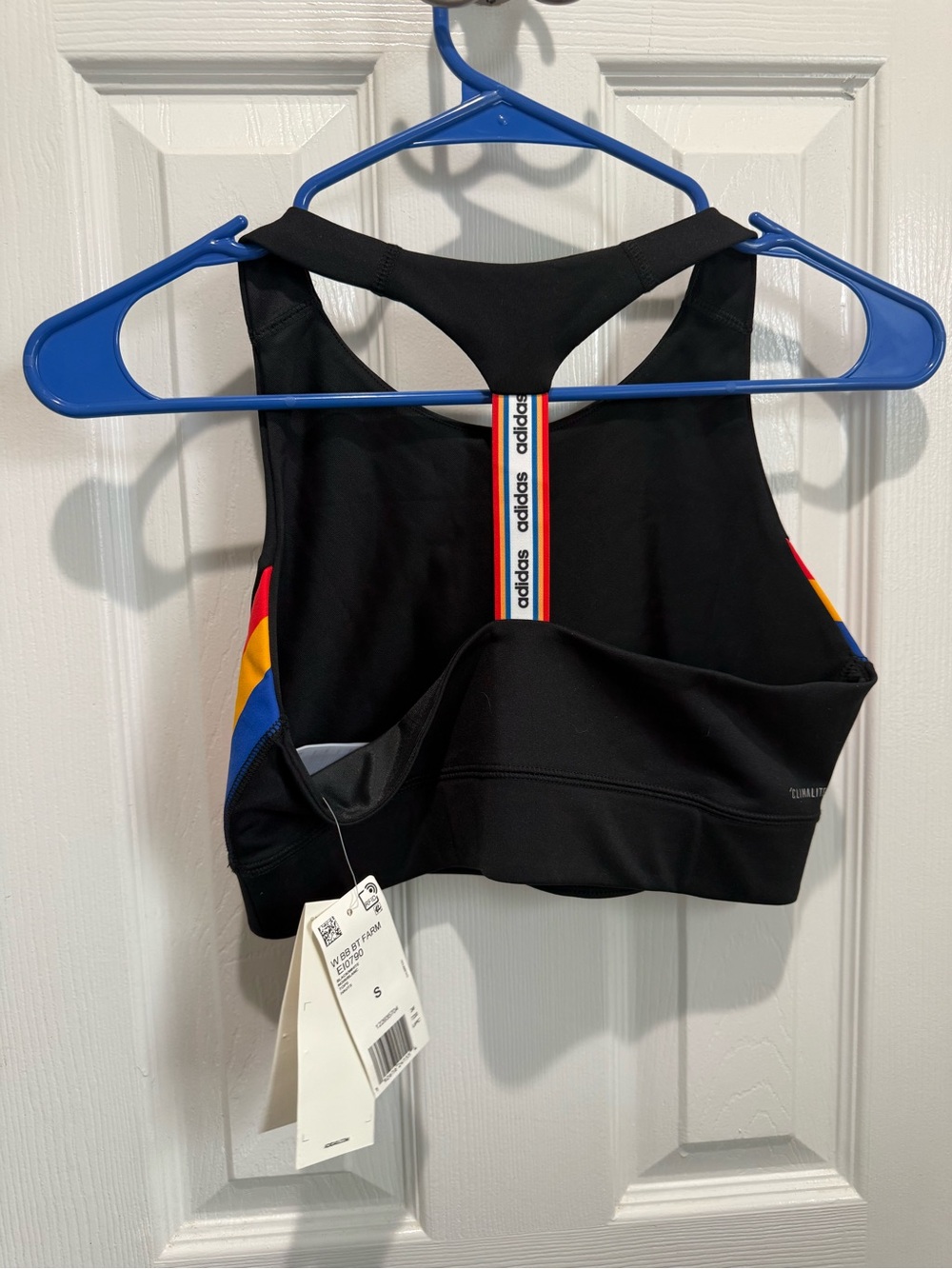 adidas Black High-Neck Sports Bra with Rainbow Side Stripes Farm Rio collab gym - Picture 6 of 10
